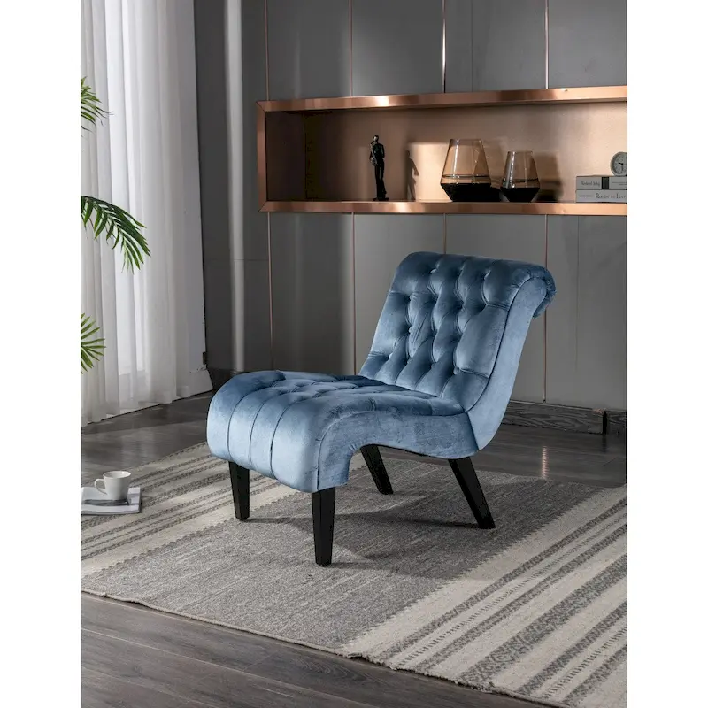 Velvet Armless Accent Chair, Button Tufted Slipper Chair, Side Chair, Lounge Chair