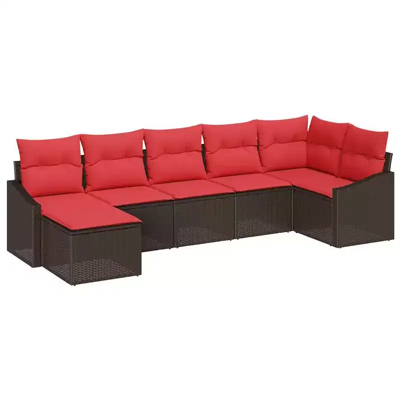 vidaXL Garden Sofa Set 7 pcs Brown Poly rattan - Brown Without Table