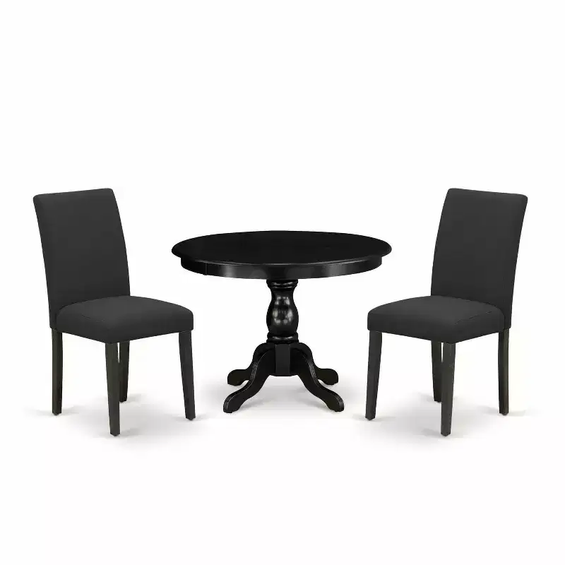 3-Piece Wirebrushed Black Solid Wood Top-Dining Room Set with High Back-Seats 4