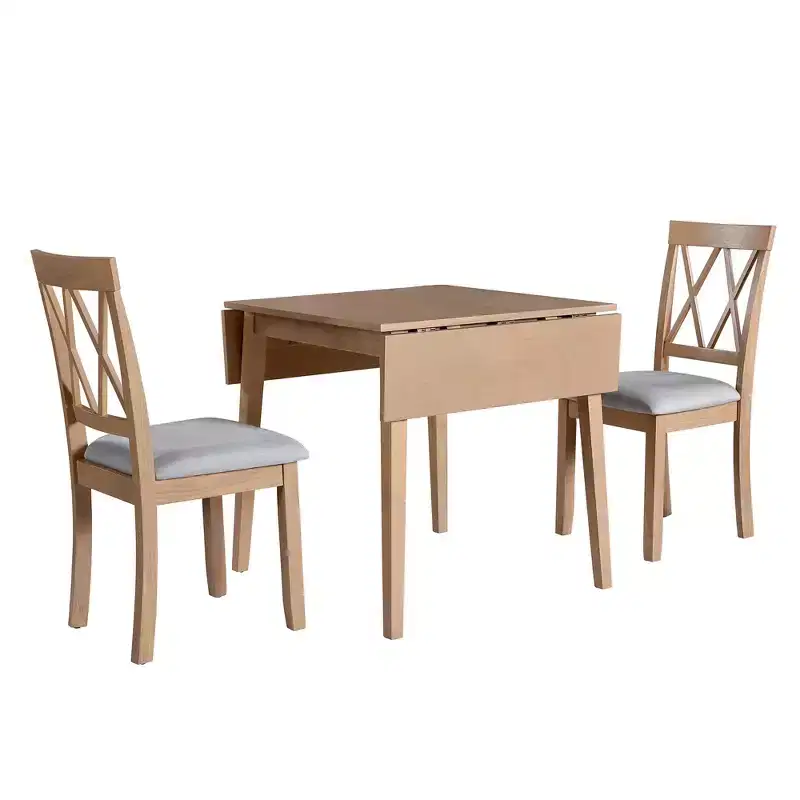 GDF Studio Avery 3 Piece Dining Set with Drop Leaf Dining Table and 2 Dining Upholstered Chairs