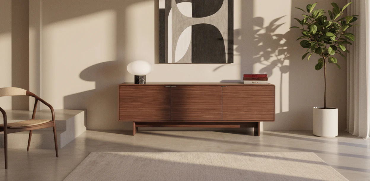 Mid-Century Walnut brown Walnut Entertainment Cabinet for Living Room