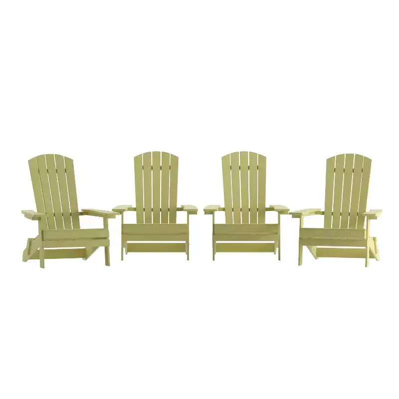 Emma and Oliver Set of 4 Indoor/Outdoor Poly Resin Folding Adirondack Chairs, All-Weather Chairs for Porch, Patio, or Sunroom