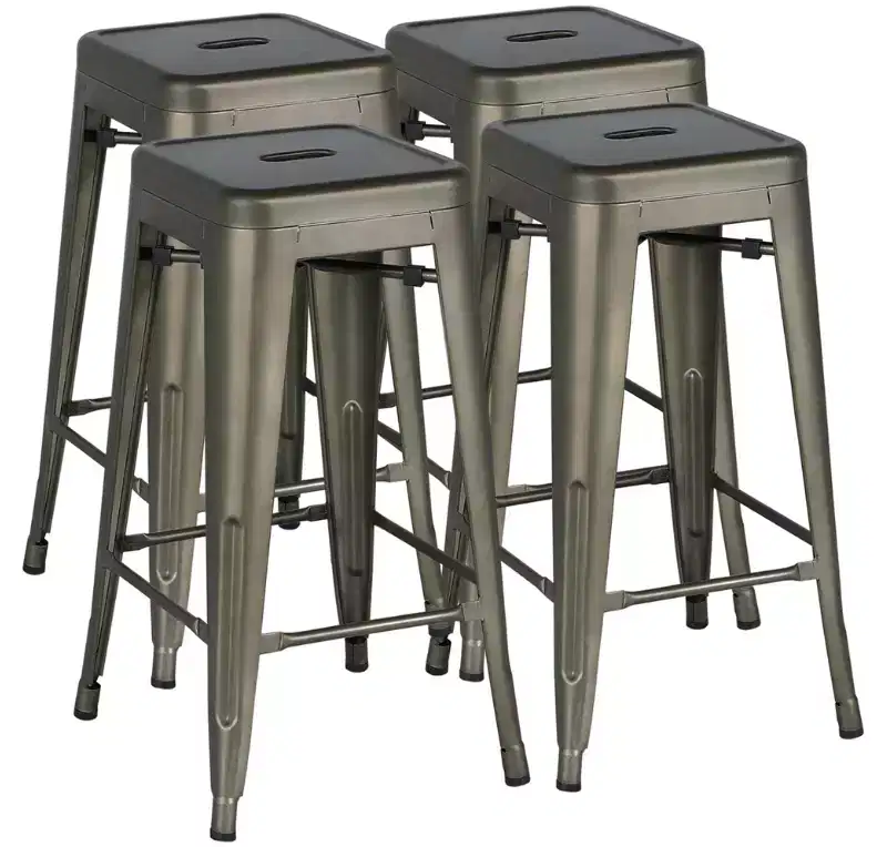 Yaheetech Set of 4 Metal Backless Counter Height Bar Stools Stackable Chairs