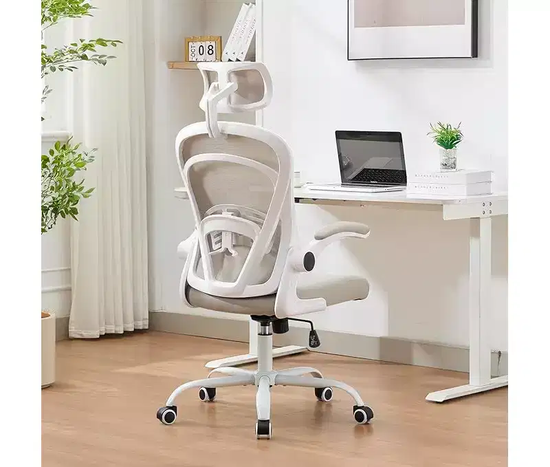 Ergonomic High-Back Mesh Office Chair  Turn-Up Armrests, Headrest, Wheels  300 lbs Capacity, Swivel Executive Computer Desk Chair