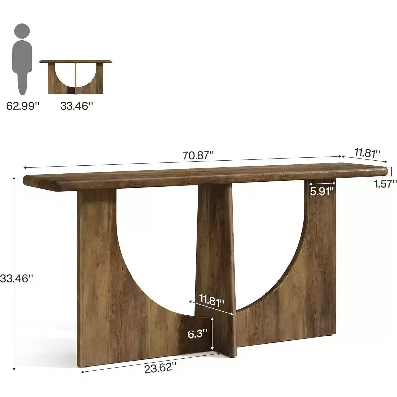 71-Inch Long Console Table, Farmhouse Entryway Table with Sturdy Geometric Frame, Sofa Table Behind The Couch for Living Room, Rustic Brown