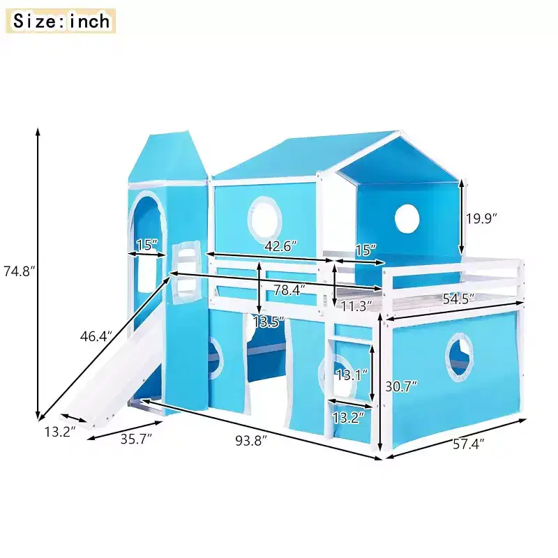 Acekool Full Loft Bed - Playhouse Design with Storage & Tent Tower