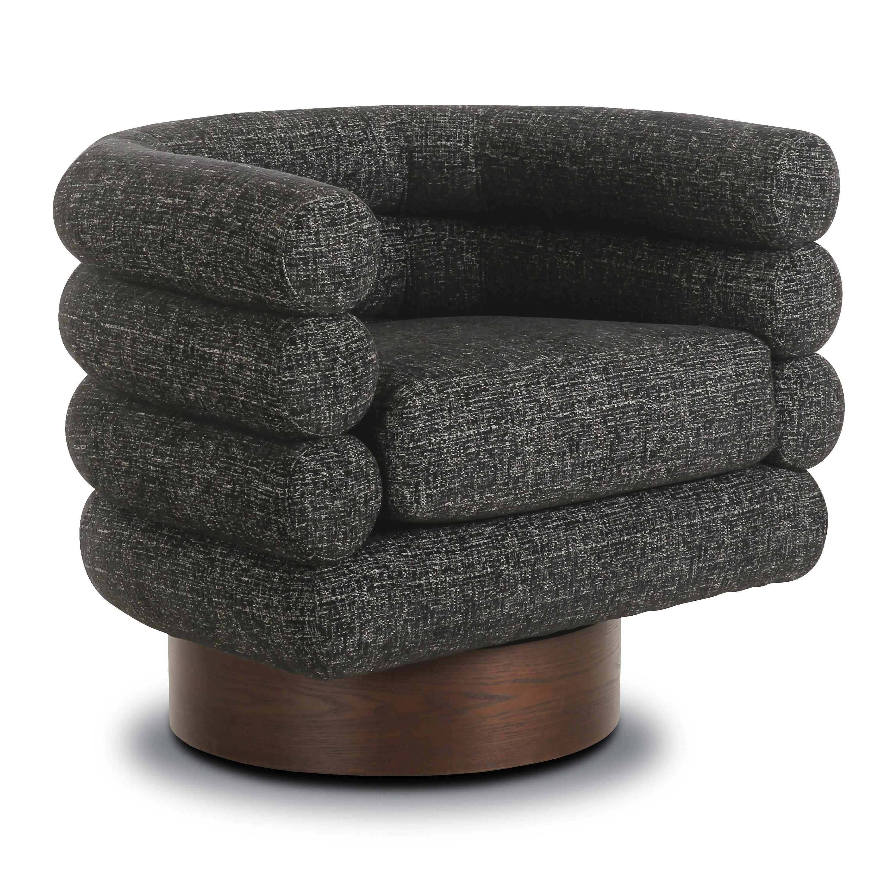 Modern Ebony Black Swivel Lounge Chair with Tufted Back