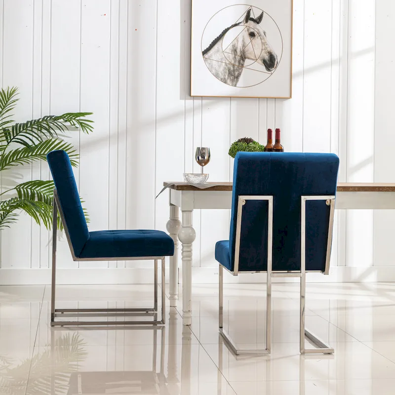 Home Beyond Velvet Upholstered Dining Side Chairs Set of 2, Navy Blue