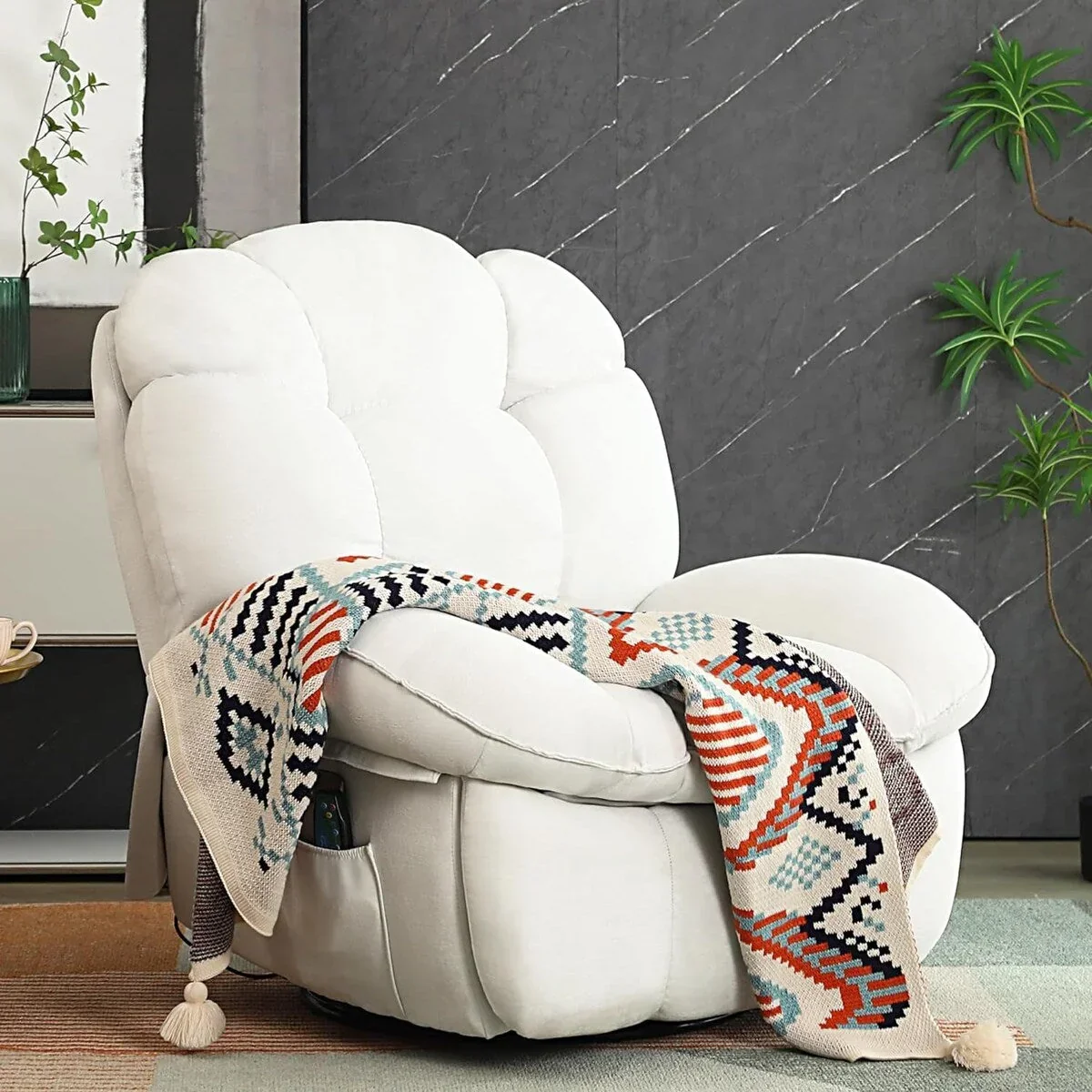 XINMICS Swivel Power Recliner Chair, Massage Rocker Recliners with Heated ,USB, USB-C and Side Pocket