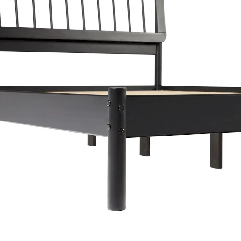 Solid Wood Queen Spindle Bed, Caramel / Natural Pine / Black, Fits 2