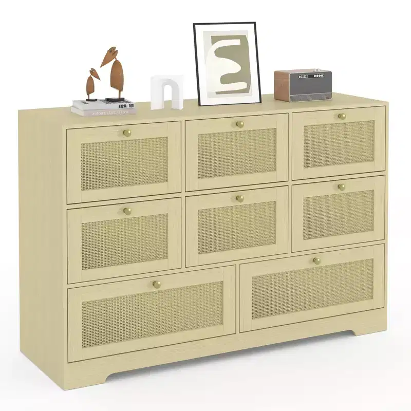 COZONY Modern 8-Drawer Dresser, Long Wooden Storage Chest with Metal Handles for Bedroom & Living Room