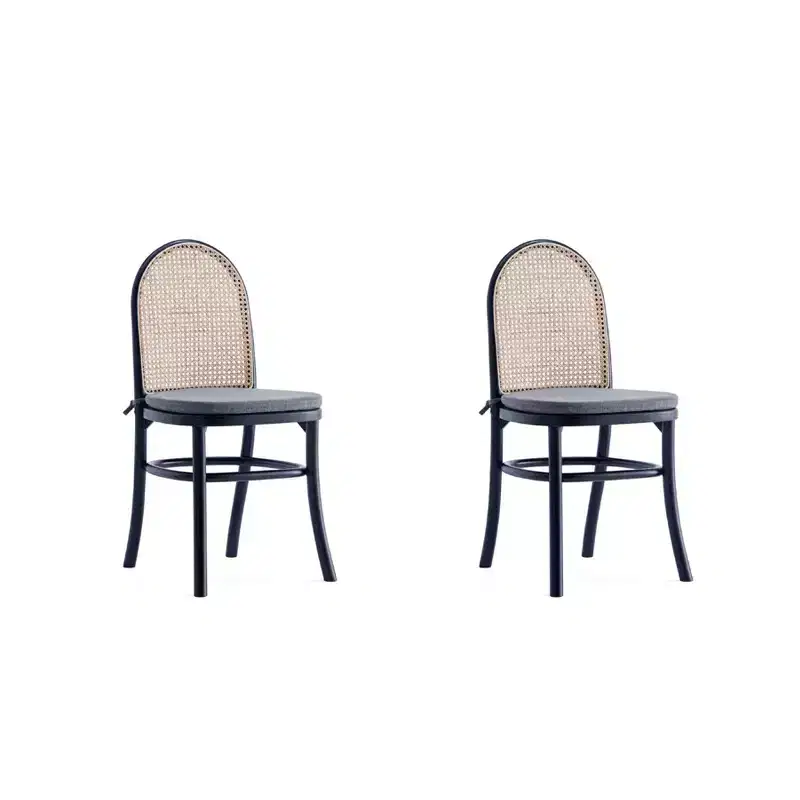 Set of 2 Dining Chairs with Gray Cushions