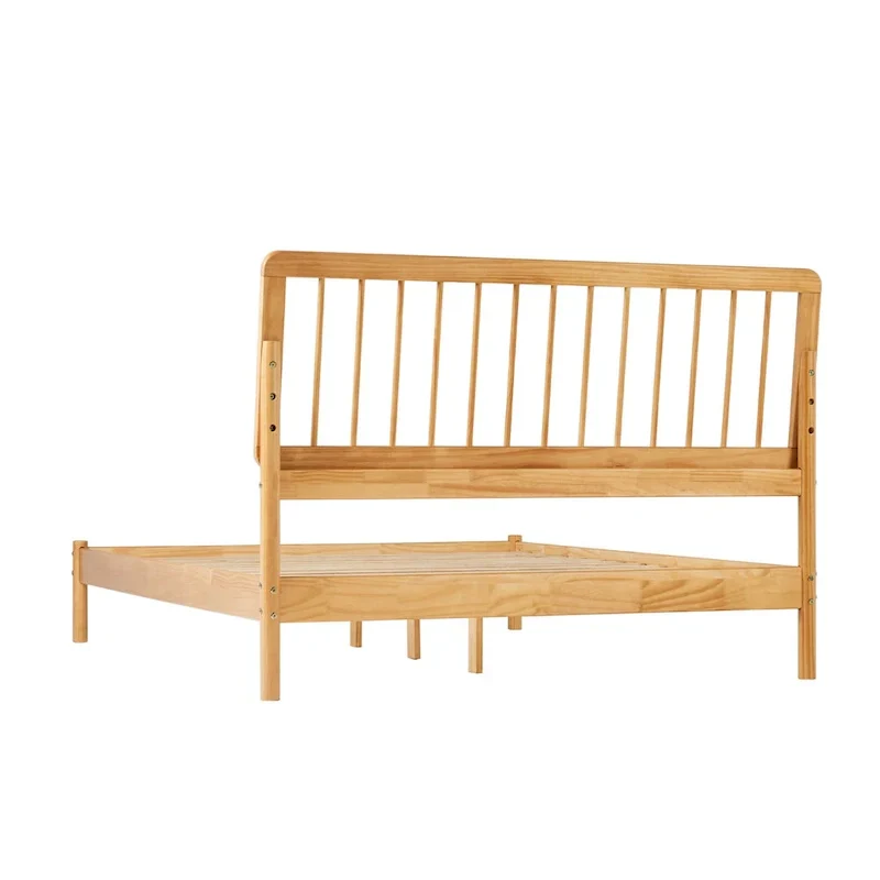 Solid Wood Queen Spindle Bed, Caramel / Natural Pine / Black, Fits 2