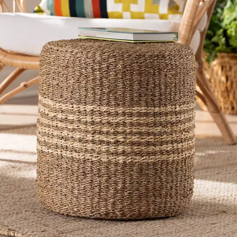 Wickham Seagrass Ottoman Footstool Natural Brown