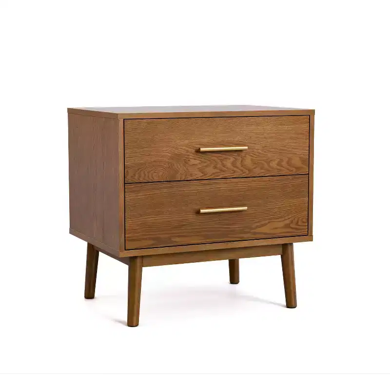 Mid-Century Modern 2 Drawer Nightstand Walnut