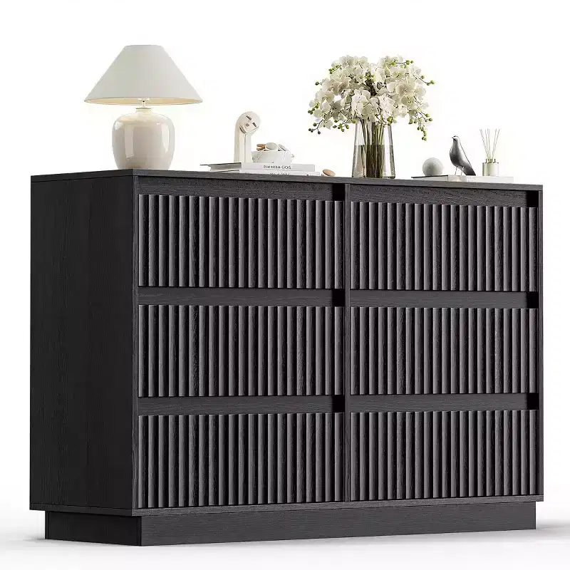 KOLIGEY 6-Drawer Dresser 47W Double Dresser With Waveform Fluted Panel