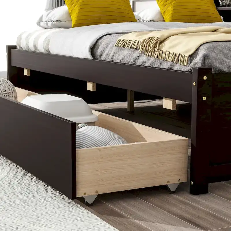Full Bed with Side Bookcase Drawers