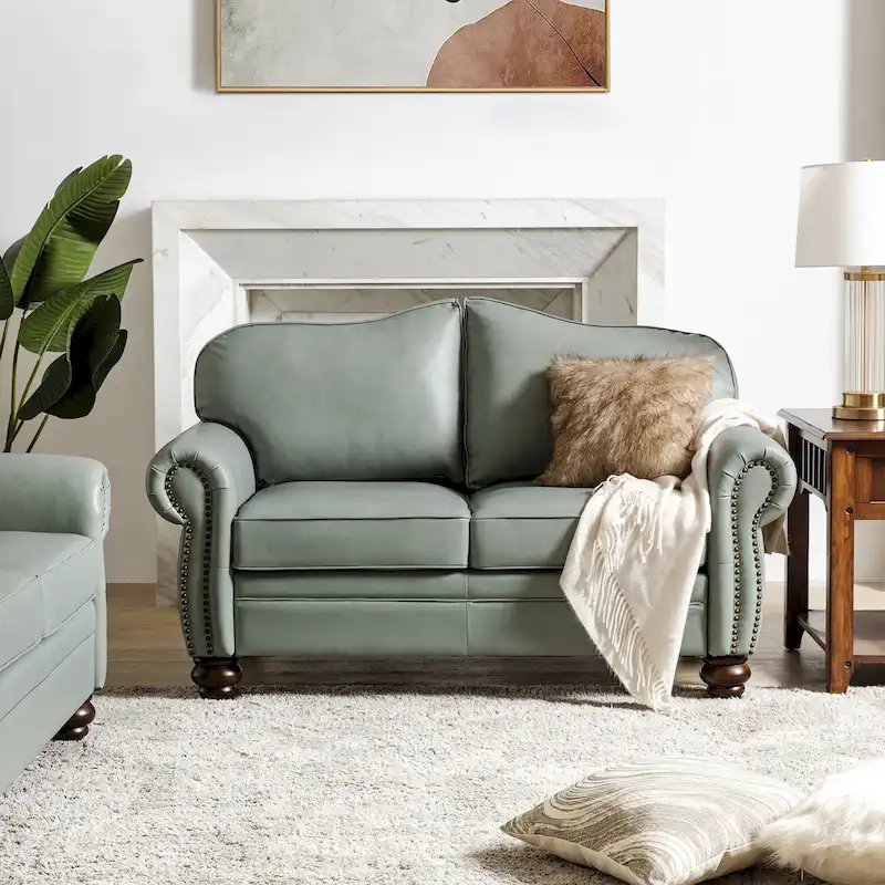 Angel Transitional Genuine Leather Sofa With Tufted Back by