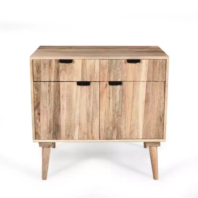 ModernLuxe Accent Cabinet with 2 Drawers, Natural Grain Mango Wood Sideboard Storage Cabinet