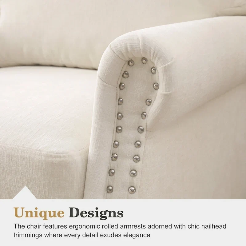 Modern Upholstered Armchair Nailhead Trim Accent Chair with Wood Legs