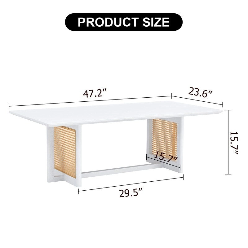 Chinese style white solid wood and imitation rattan coffee table