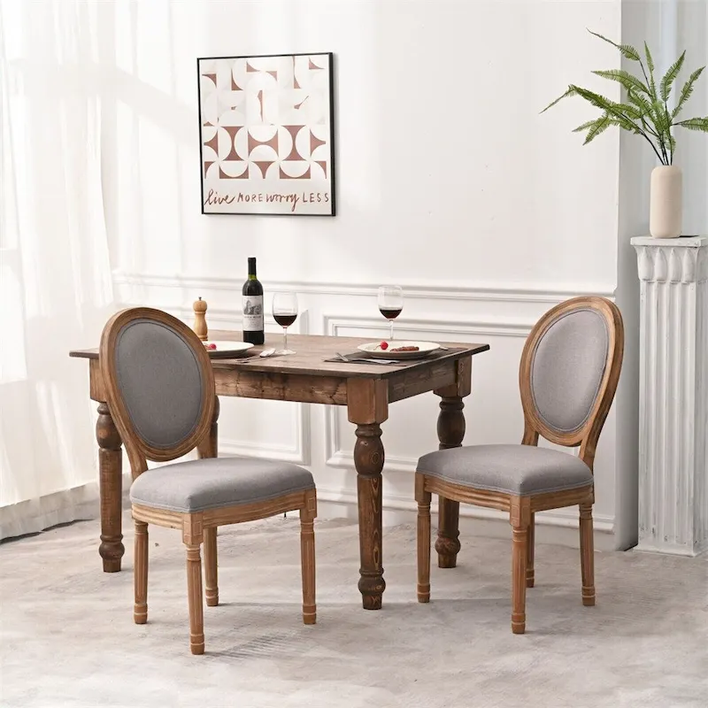 French Country Dining Chairs with Round Back Set of 2,Solid Wood Legs