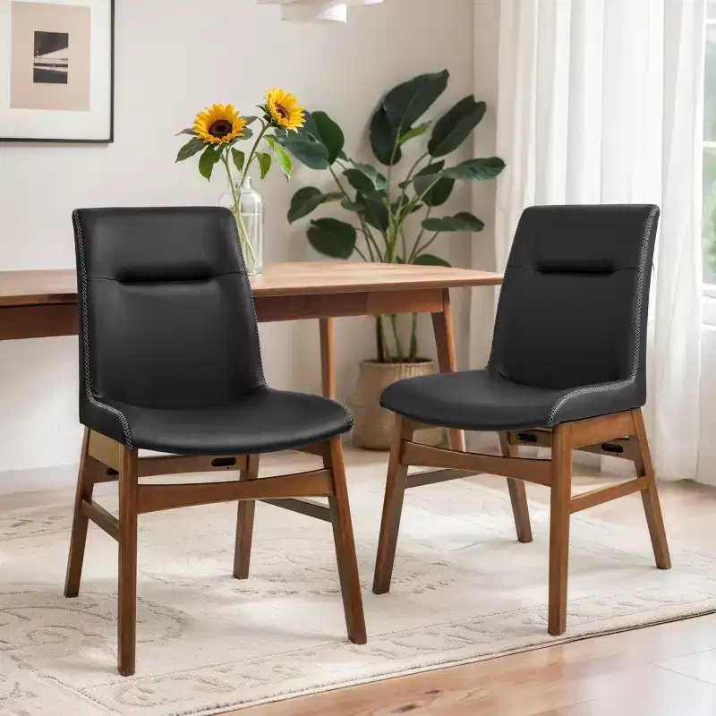 Subrtex Solid Wood dining Chair Faux Leather Upholstered Side Chair (Set of 2)