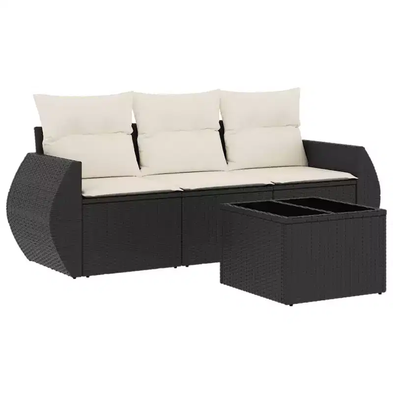 vidaXL 4 Piece Patio Sofa Set with Cushions Poly Rattan - Black and Cream, Brown and Cream, Gray, Beige and Cream - With Table, Without Table