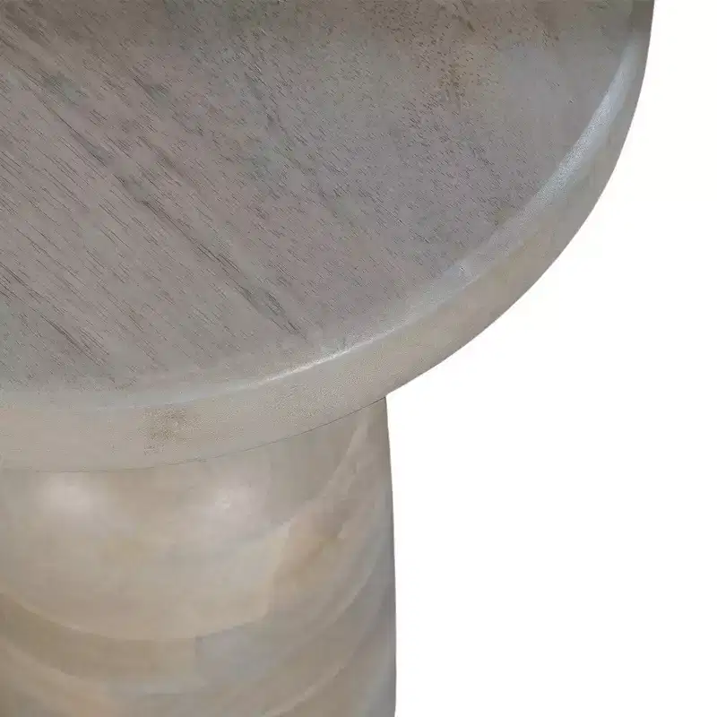 Royal Hampton 12 Inch Round Side End Table, Turned Pedestal Base, Beige Mango Wood in Natural Brown Finish
