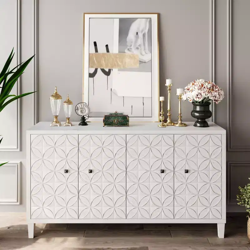 GDFStudio Sophia 59.84'' Modern Sideboard Buffet Server Cabinet with 4 Doors and Adjustable Shelves
