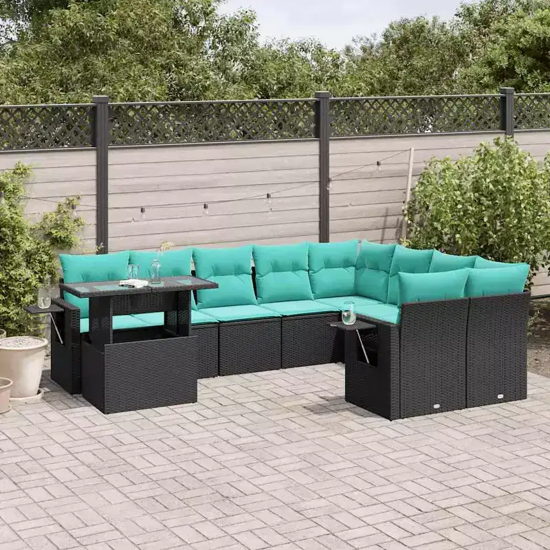 vidaXL Patio Sofa Set with Cushions and Table, Outdoor 10-Piece Poly Rattan