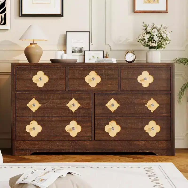 Dresser for Bedroom with 7 Drawers, 54'' Wide Chest of Drawers with Large Clothes Storage Cabinet, Wood Bedroom Dresser, TV Stand for Hallway