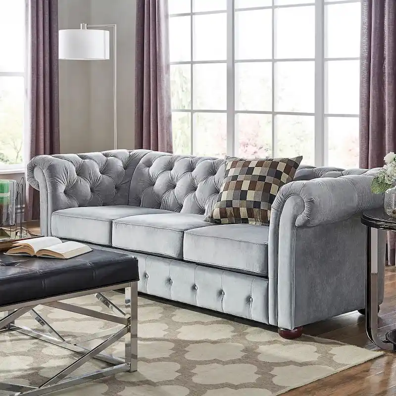 Rubberwood & Foam Tufted Chesterfield Sofa 91.25