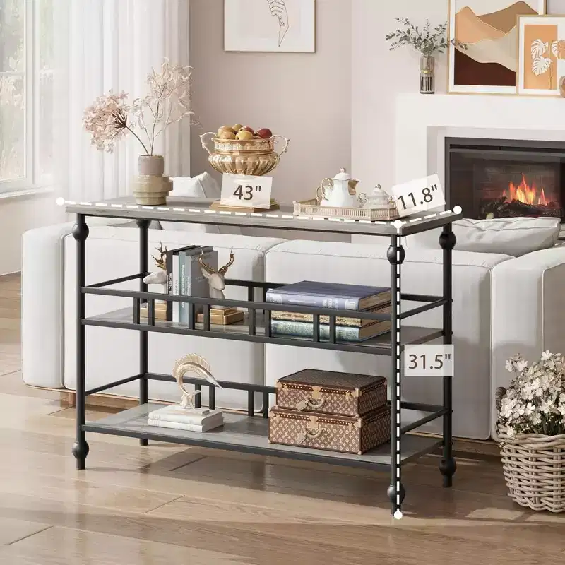 COZONY 43 Farmhouse Entryway Console Table with 3-Tier Open Storage, Narrow Sofa Table for Hallway Living Room