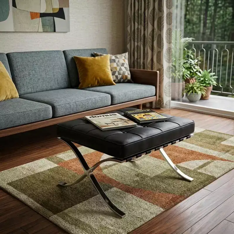 HomeRoots 24 Black Genuine Leather and Silver Tufted Footstool Ottoman
