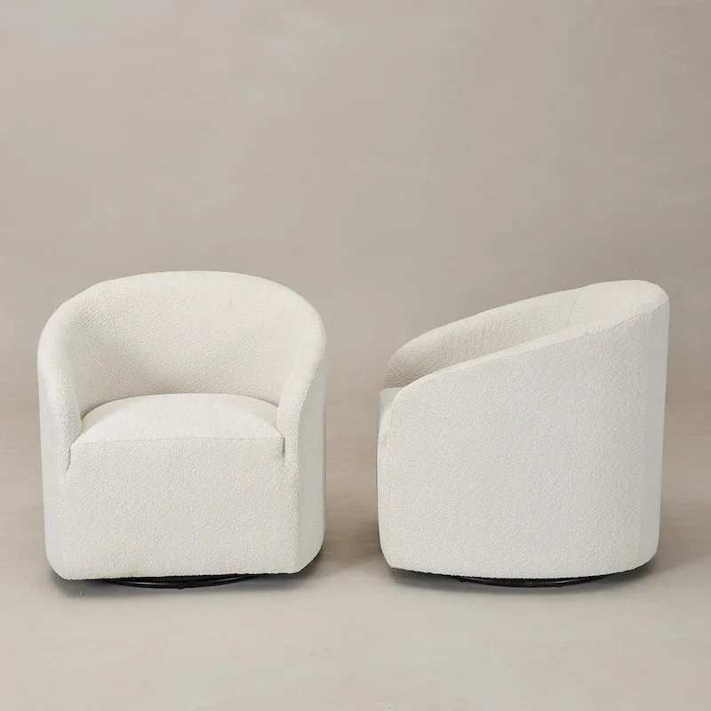 KINWELL 32W Boucle Upholstered Swivel Barrel Armchair (Set of 2)