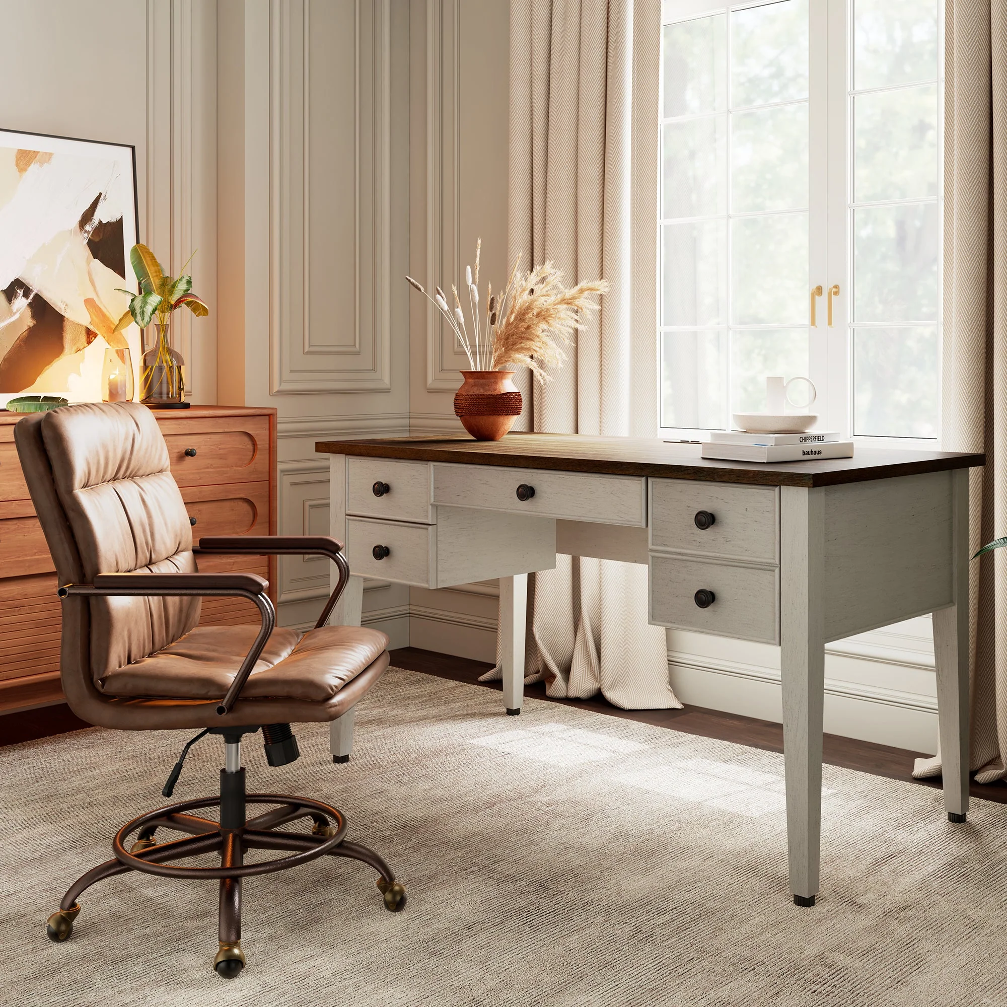 Farmhouse Office Desk with Drawers