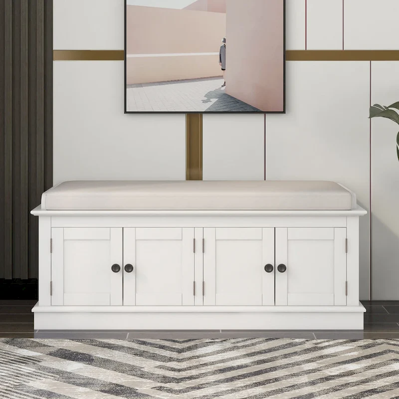 Storage Bench with 4 Doors and Adjustable Shelves