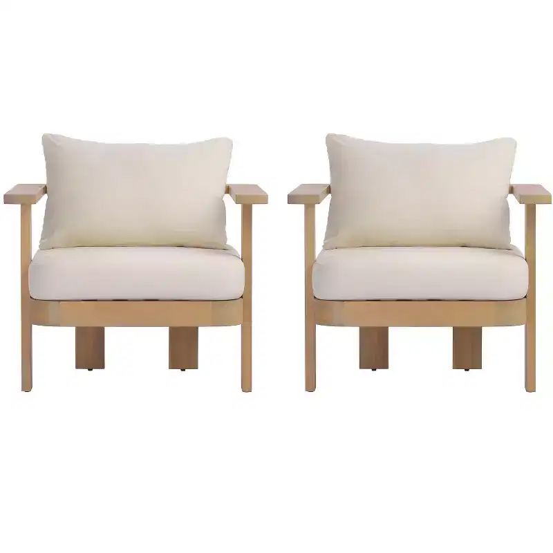 Christopher Knight Home Huda Acacia Wood Outdoor Club Chair with Cushion and Slatted Design