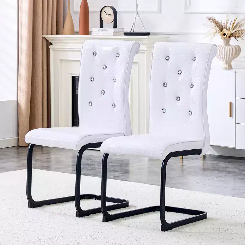 Set of 2 Retro Alligator Skin Upholstered Dining Chairs with Black Metal Legs