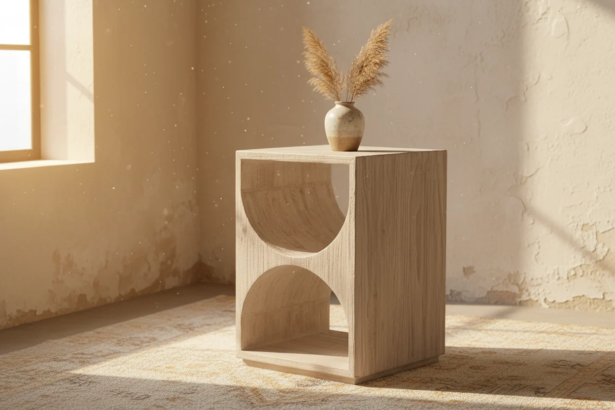 Hans 18 Wide Distressed Ivory Wood Side Table