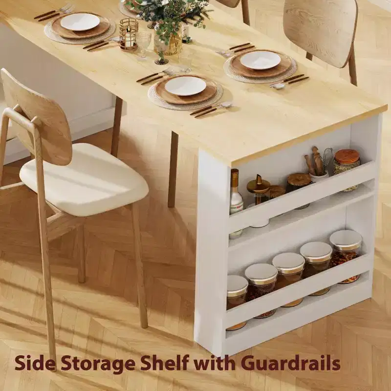 Kitchen with Dining Table, Kitchen Table with Outlet,2 Drawers 2 Side Shelves