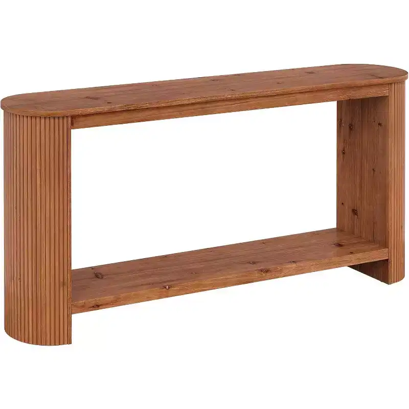 63-Inch Long Solid Wood Console Table, Farmhouse 2-Tier Narrow Sofa Entryway Table for Living Room, Hallway