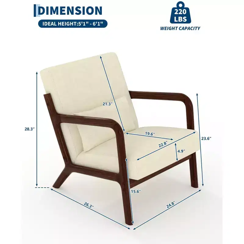 Mid-Century Modern Accent Chair with Lumbar Pillow, Chenille Upholstery and Solid Wood Frame