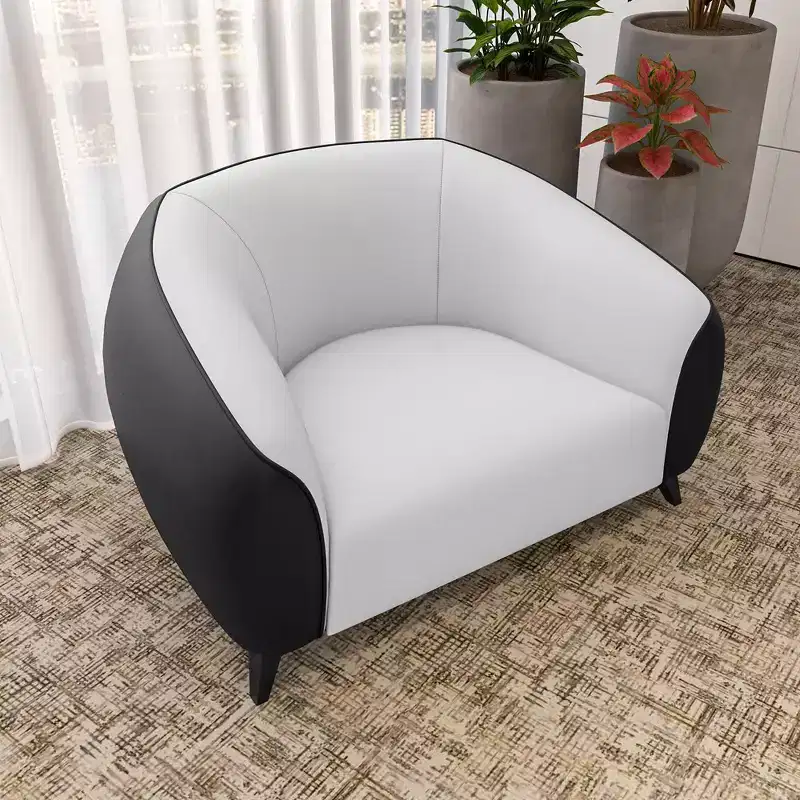 Opula Single-Seater Leather Sofa Accent Armchair with Stainless Steel Legs, Black/White