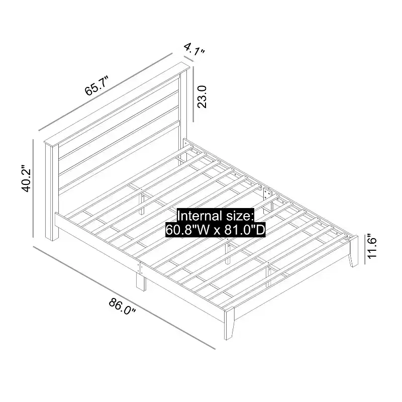 Galano Modern Platform Bed with Slatted Headboard 66.1 W  85.6 D  40.2 H
