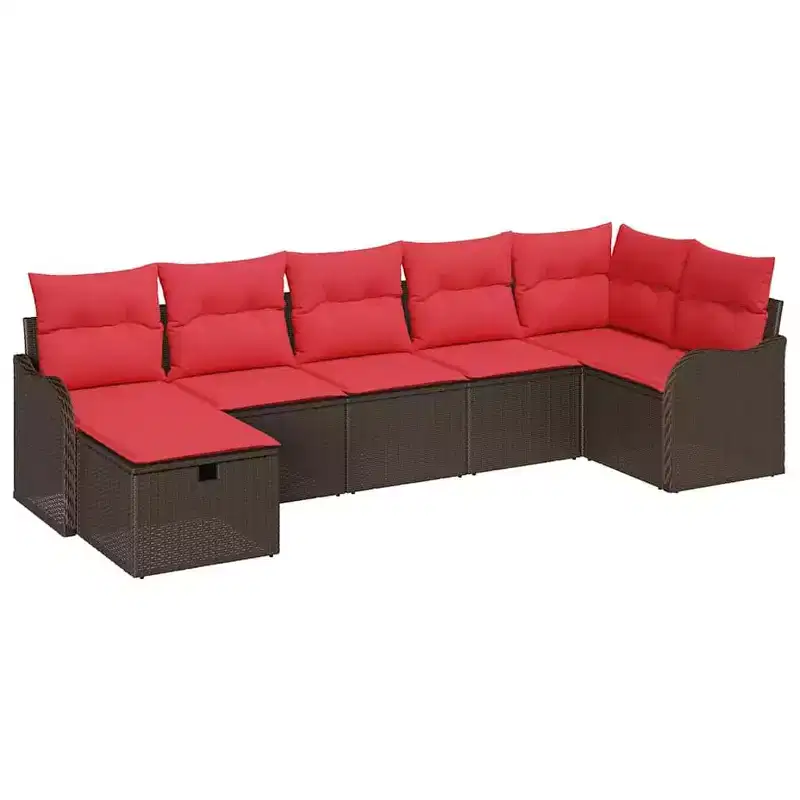 vidaXL Garden Sofa Set 7 pcs Brown and red 287.5 x 122.5 x 85 cm - Brown and red without table
