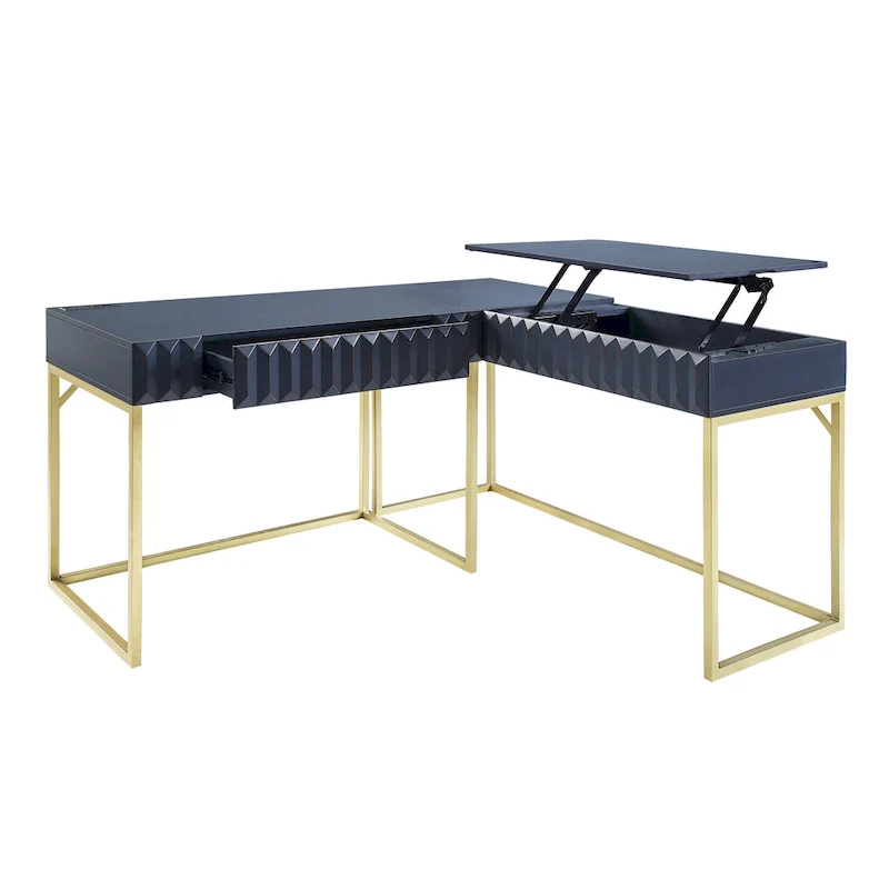 Bird Glam Metal Lift-top L-Shaped Computer Desk with USBs
