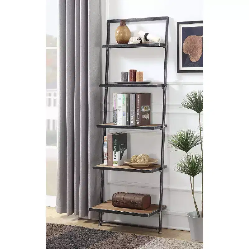 72.25" Laredo 5 Tier Ladder Bookcase/shelf Natural/Antique Black - Breighton Home: Rustic Industrial Style, Fir Plywood
