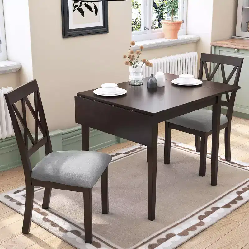 Extendable Dining Table Set with 2 Upholstered Chairs, Perfect for Compact Areas, Size Range 27.9x29.5in to 45.67x29.5in